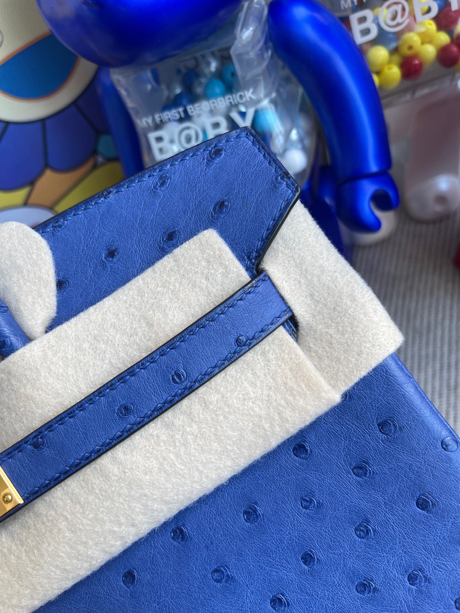 에르메스 버킨백25 그리스블루 금장 타조가죽